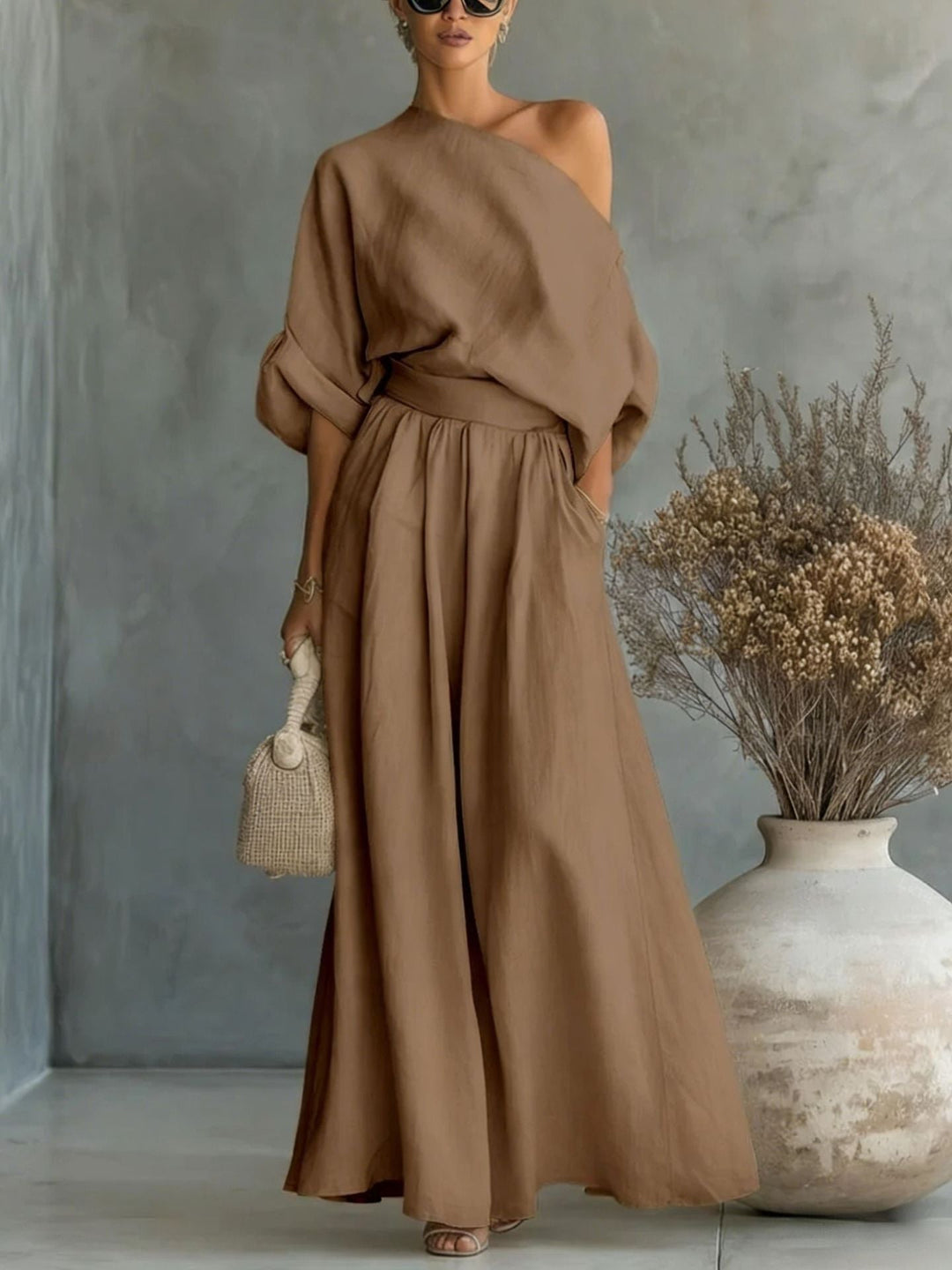 Mereike | Damen Oversize Bluse Weite Hose Set