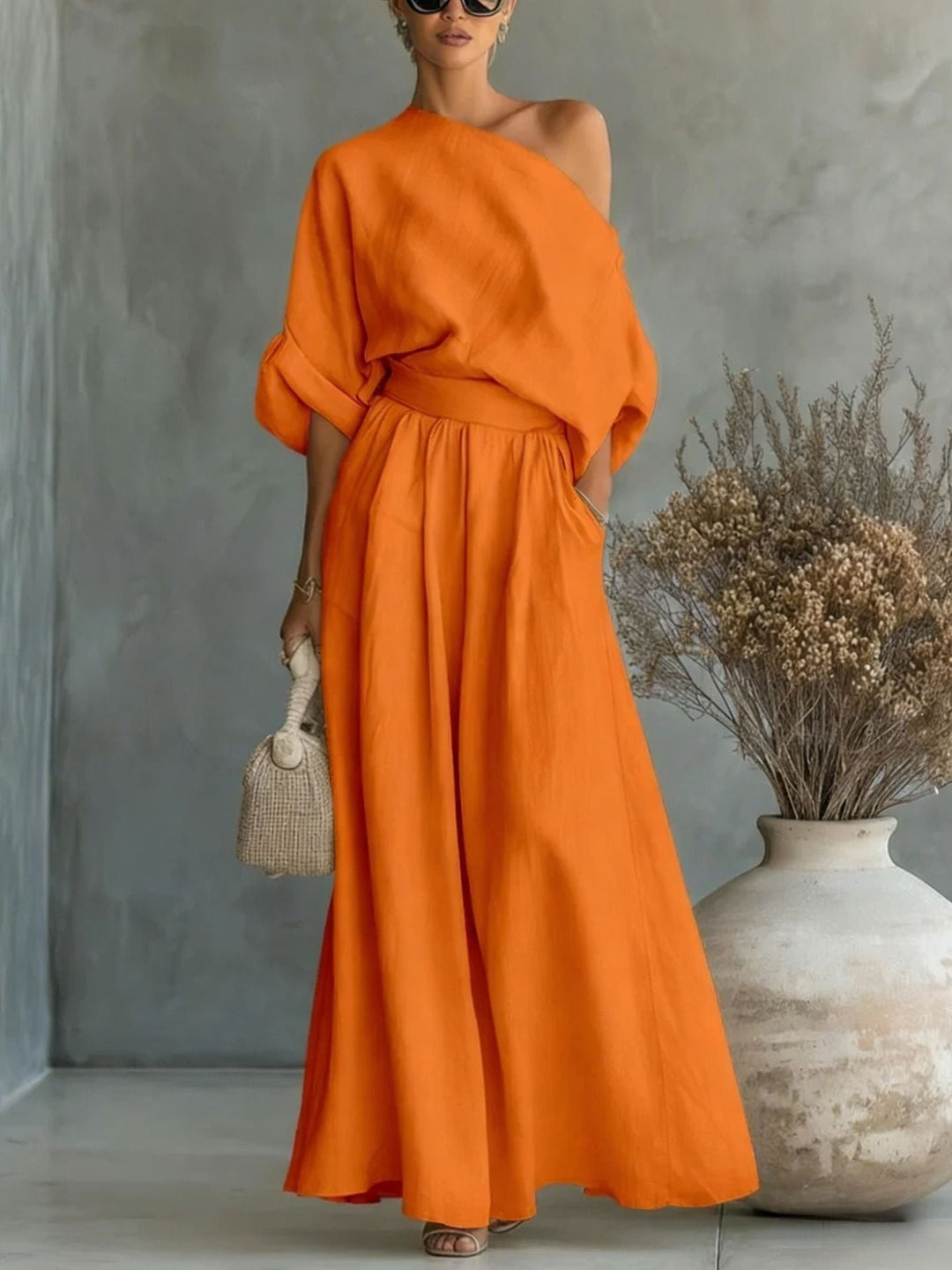 Mereike | Damen Oversize Bluse Weite Hose Set