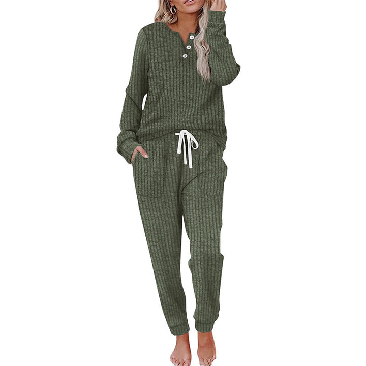 Merle Damen Zweiteiler aus Knopfoberteil und Hose mit Tunnelzug – Grün