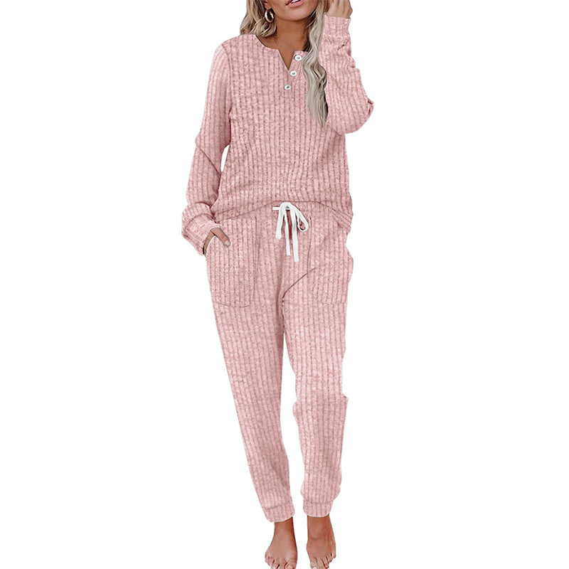 Merle Damen Zweiteiler aus Knopfoberteil und Hose mit Tunnelzug – Rosa