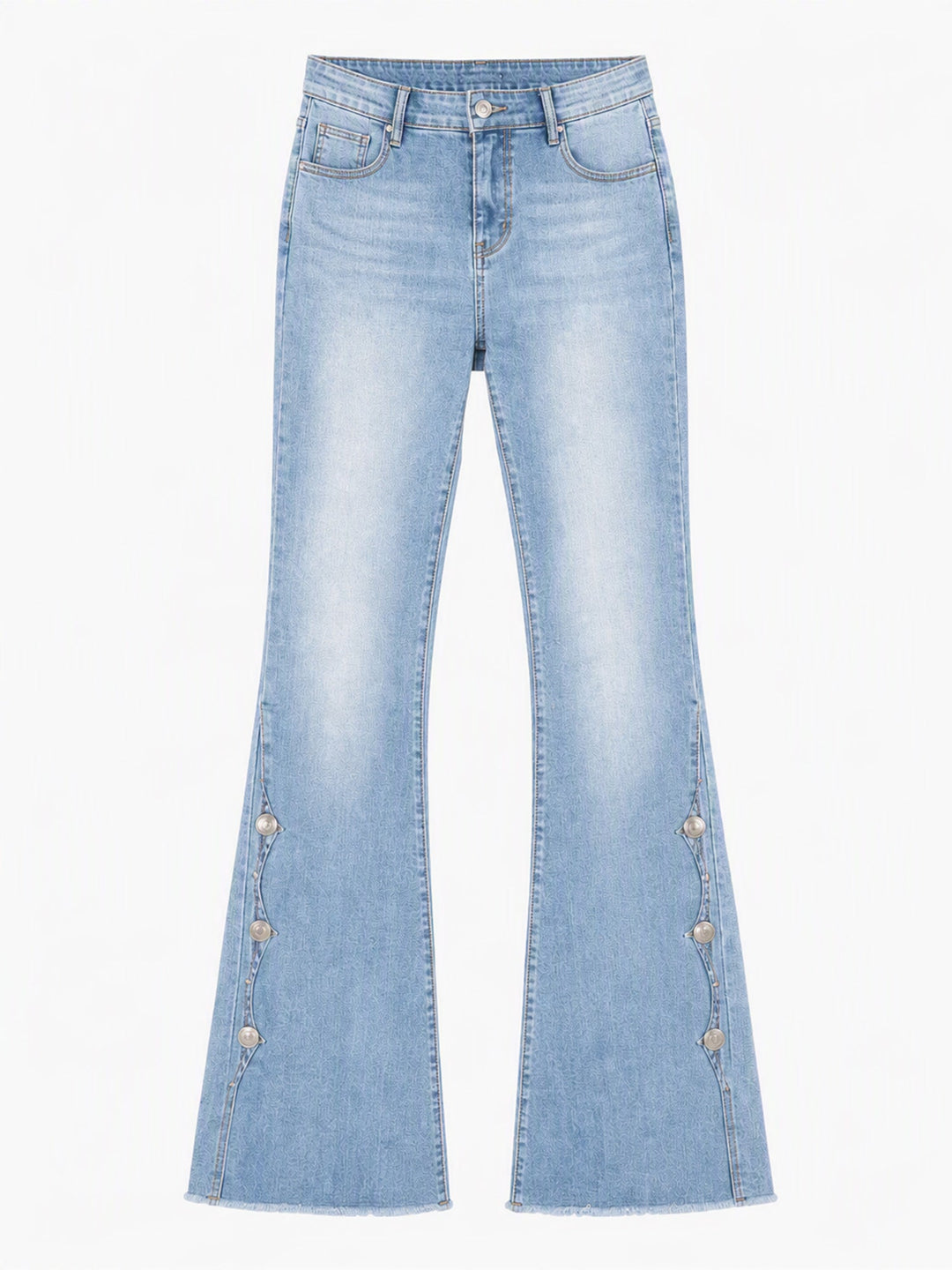 Mila Damen Bootcut-Jeans mit hohem Bund, Used-Details und offenem Saum