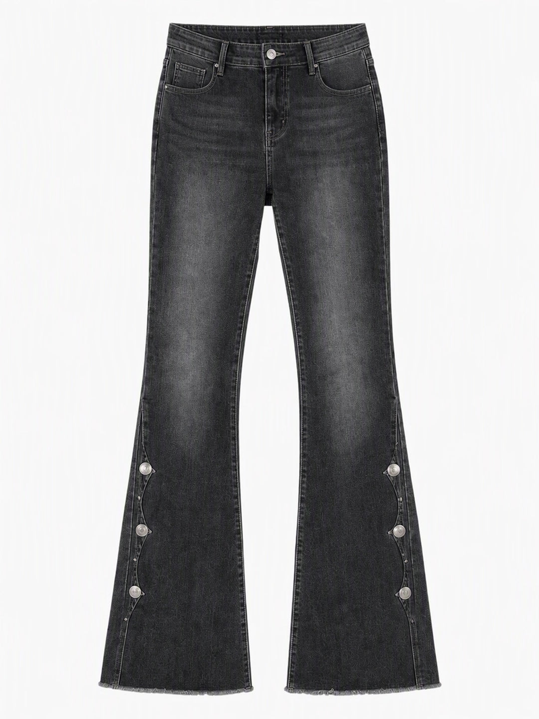 Mila Damen Bootcut-Jeans mit hohem Bund, Used-Details und offenem Saum