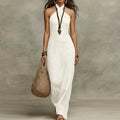 Mila | Damen Leinen Neckholder Maxikleid