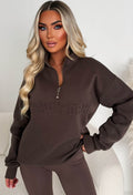 Mila | Damen Oversized Sweatshirt mit kurzem Reißverschluss