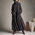 Mila | Damen Strick-Maxikleid mit weitem Ausschnitt und langen Ärmeln