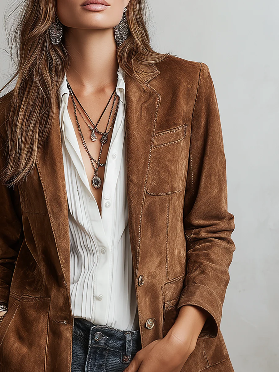 Mila Damen Vintage-Jacke mit Kontrastnähten im Retro-Stil