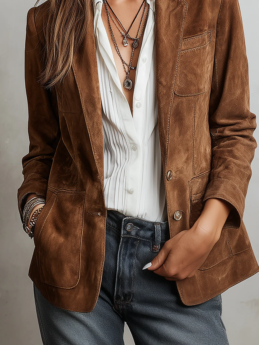 Mila Damen Vintage-Jacke mit Kontrastnähten im Retro-Stil