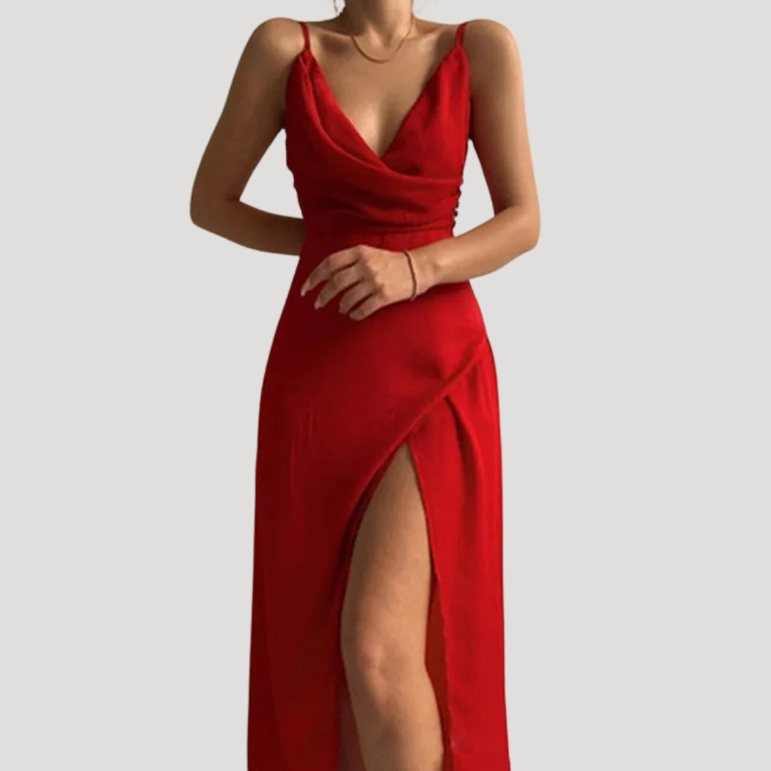 Nadine | Damen Maxikleid mit Schlitz für festliche Anlässe