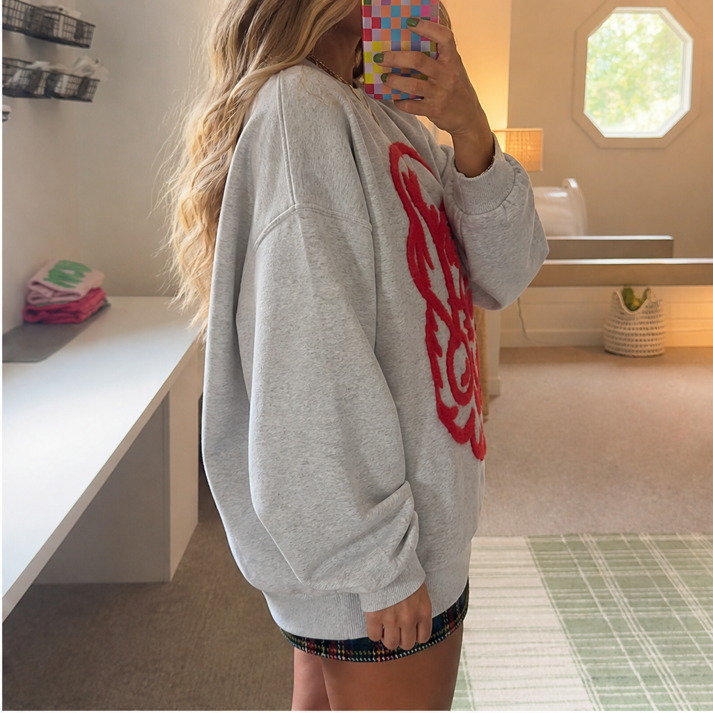Nele Damen Oversize-Weihnachtssweatshirt mit Weihnachtsmann-Motiv und Rundhals
