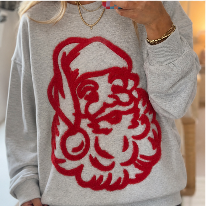 Nele Damen Oversize-Weihnachtssweatshirt mit Weihnachtsmann-Motiv und Rundhals