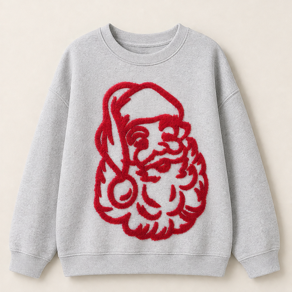 Nele Damen Oversize-Weihnachtssweatshirt mit Weihnachtsmann-Motiv und Rundhals – Grau