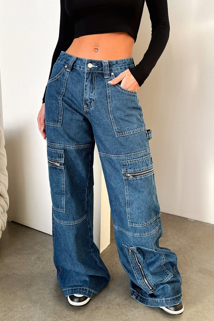 Nele | Weite Cargo-Jeans mit hoher Taille