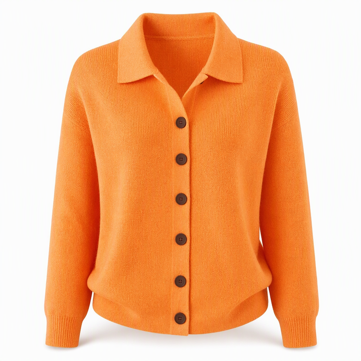 Nora Damen Strickjacke mit Umlegekragen und Knopfleiste – Orange