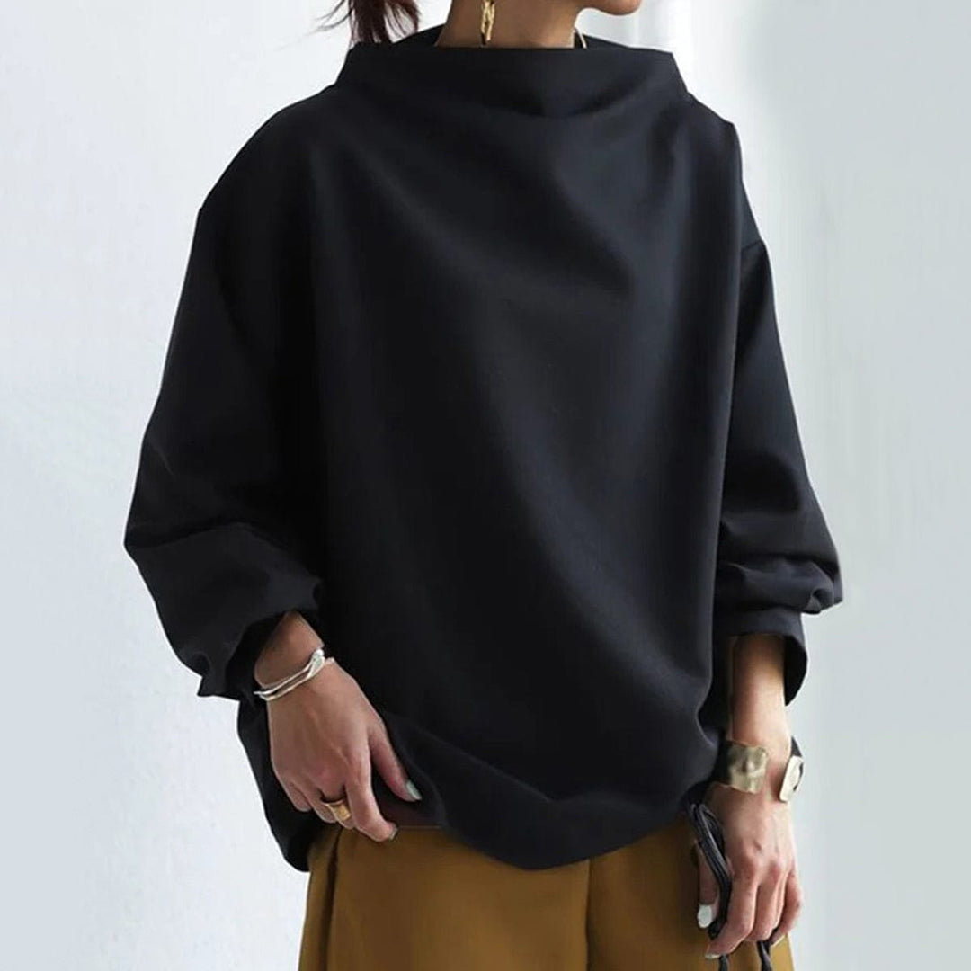 Okka Damen Strickpullover mit Stehkragen und überschnittenen Schultern