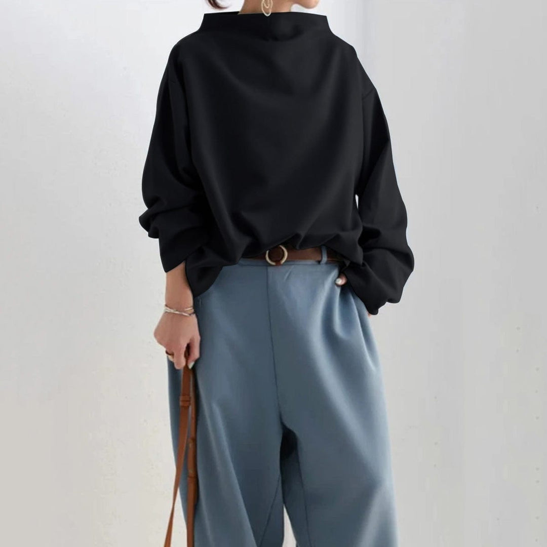 Okka Damen Strickpullover mit Stehkragen und überschnittenen Schultern