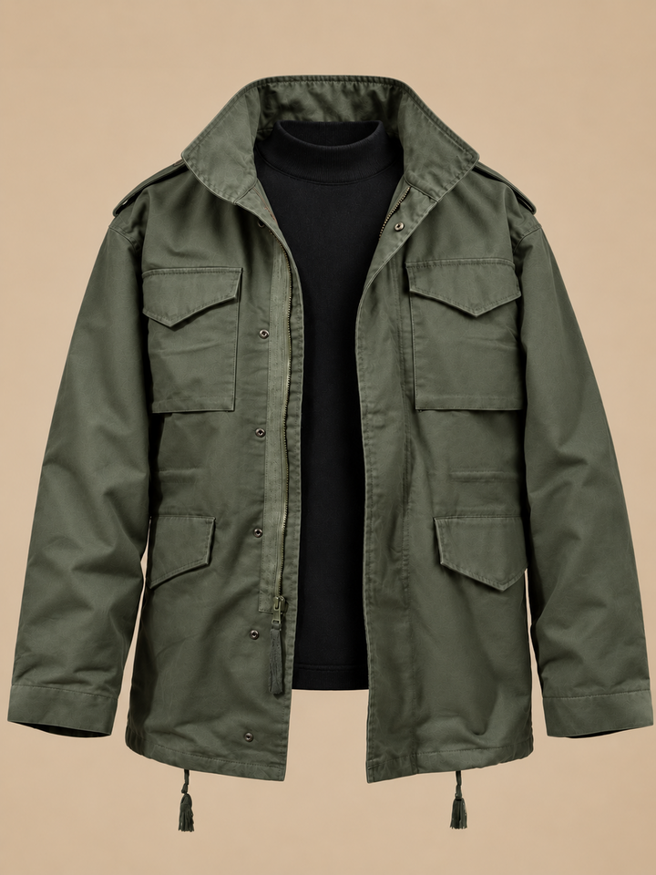 Ole Herren Übergangsjacke mit vier Pattentaschen, Reißverschluss und Druckknöpfen – Grün