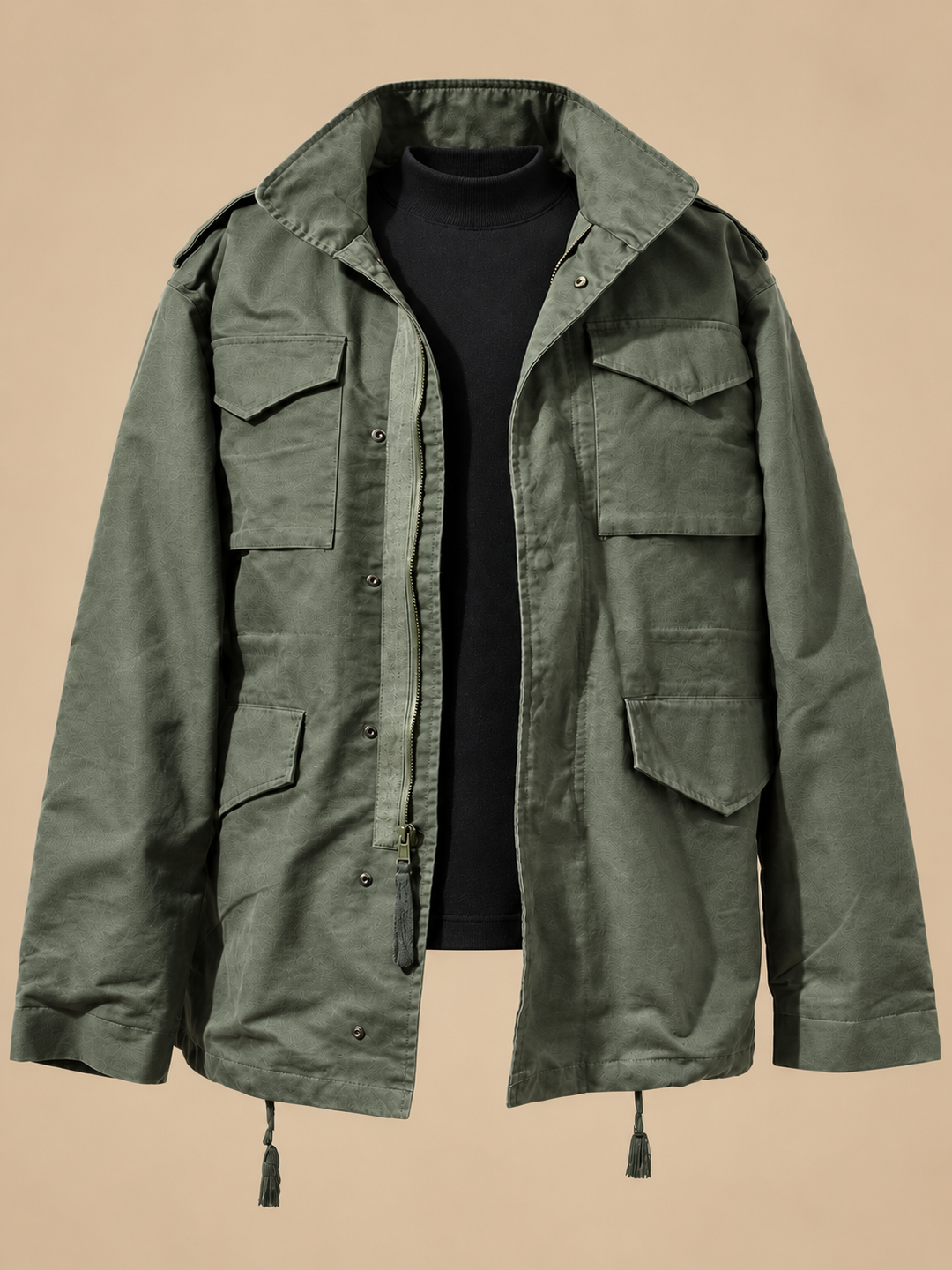 Ole Herren Übergangsjacke mit vier Pattentaschen, Reißverschluss und Druckknöpfen – Olivgrün