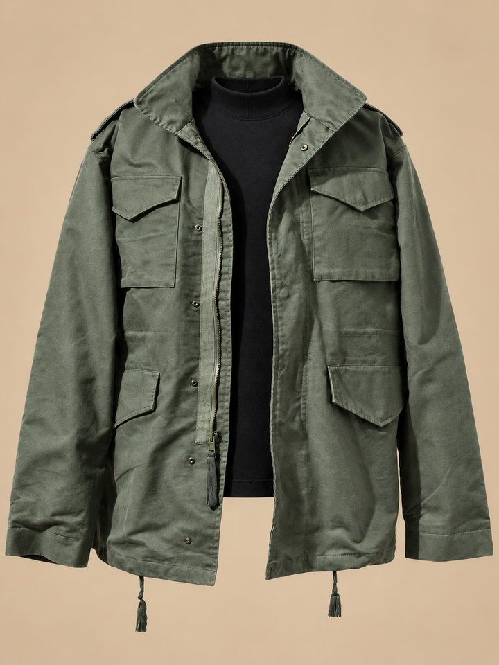Ole Herren Übergangsjacke mit vier Pattentaschen, Reißverschluss und Druckknöpfen – Olivgrün