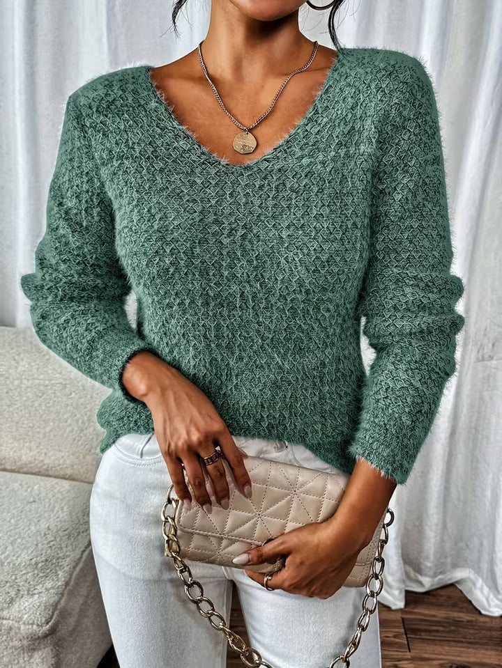 Paula Damen weiter Strickpullover mit V-Ausschnitt und lockerer Silhouette – Grün