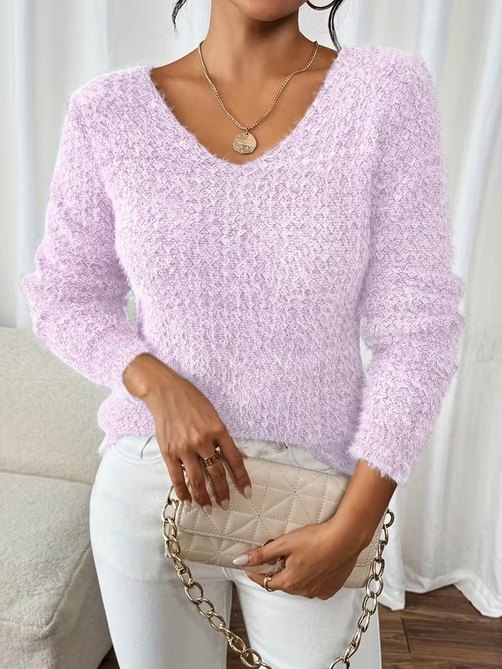 Paula Damen weiter Strickpullover mit V-Ausschnitt und lockerer Silhouette – Lila
