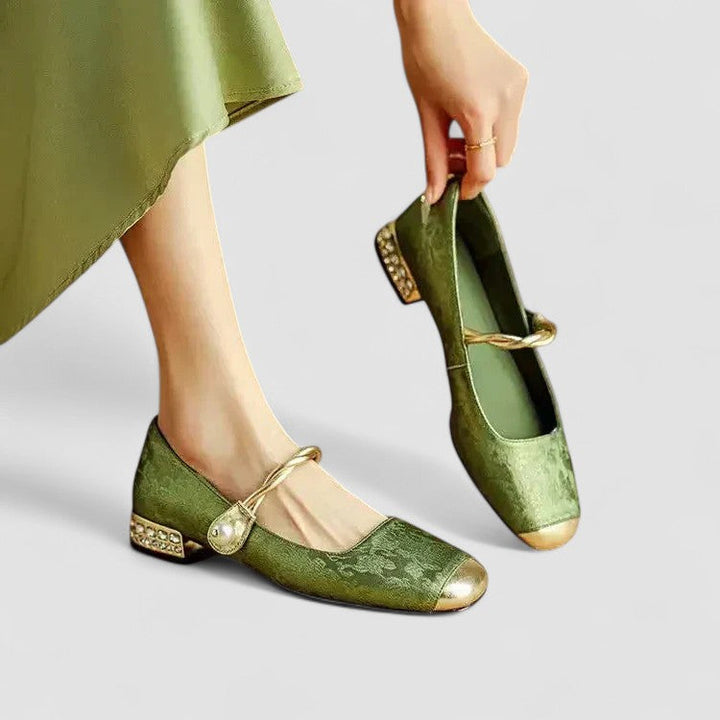 Pumps Damen mit Eckiger Zehenpartie Spannriemen und Blockabsatz
