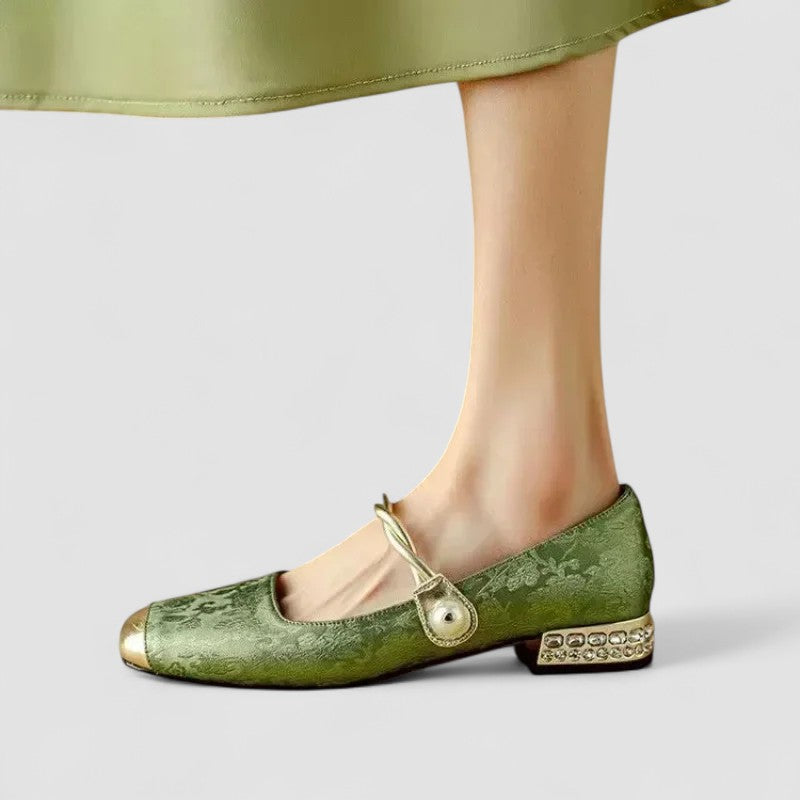 Pumps Damen mit Eckiger Zehenpartie Spannriemen und Blockabsatz