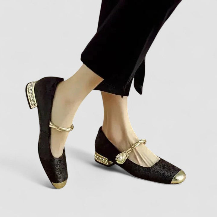 Pumps Damen mit Eckiger Zehenpartie Spannriemen und Blockabsatz