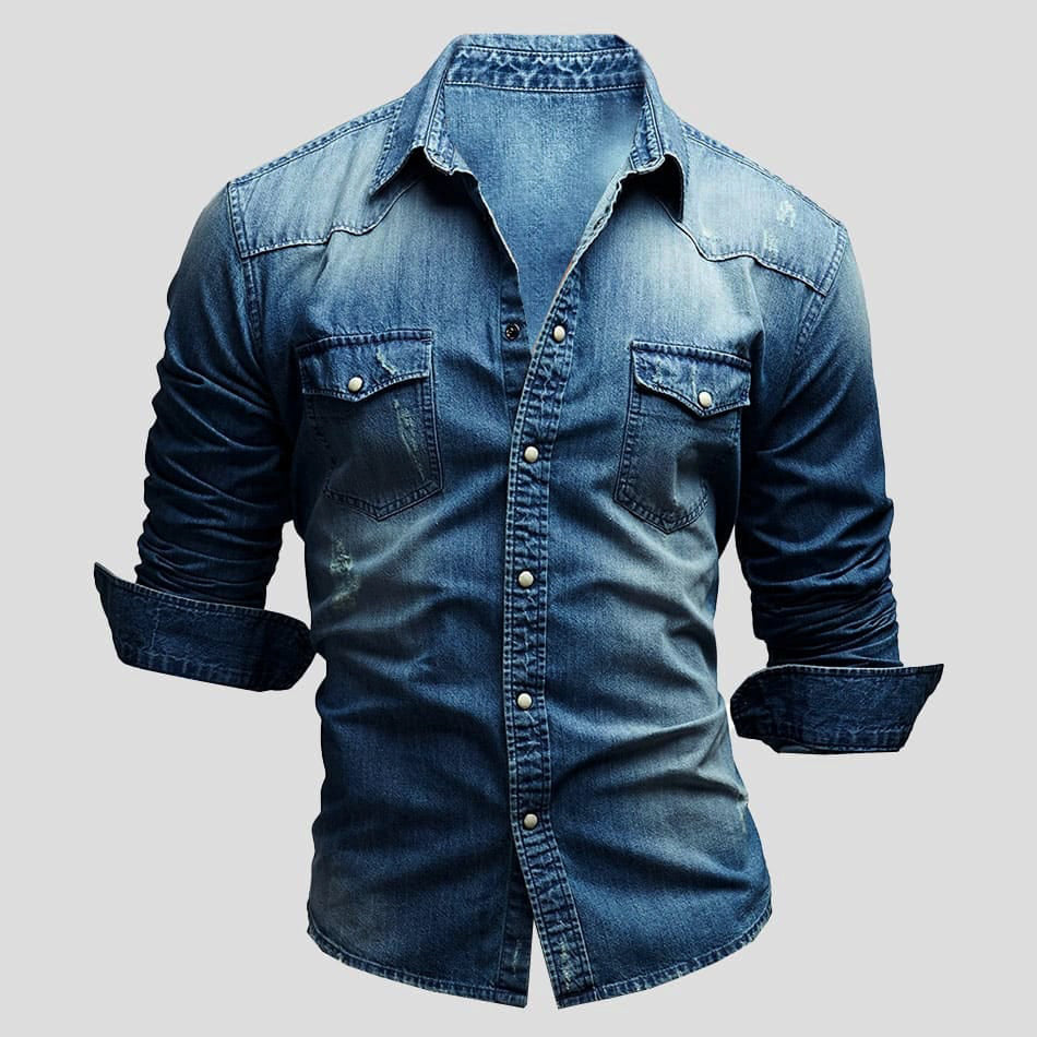 Ralf | Herren Jeanshemd Langarm im Used-Look