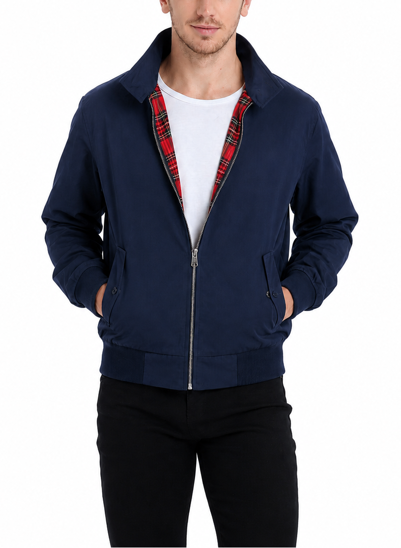 Rex | Herren klassische Harrington Jacke mit Tartan-Futter