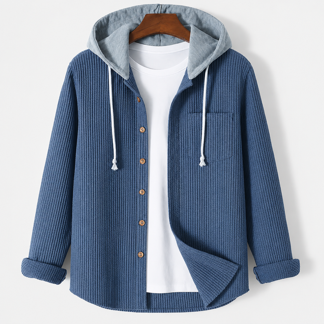 Ridge | Herren Cord Hemdjacke mit abnehmbarer Kapuze