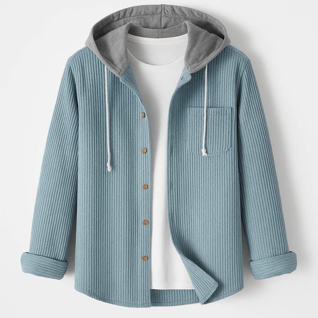Ridge | Herren Cord Hemdjacke mit abnehmbarer Kapuze