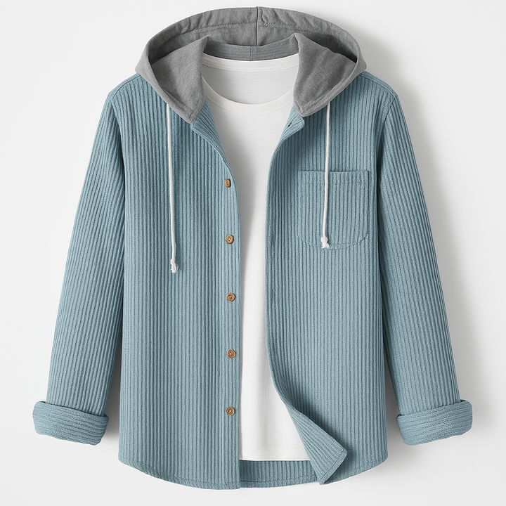 Ridge | Herren Cord Hemdjacke mit abnehmbarer Kapuze