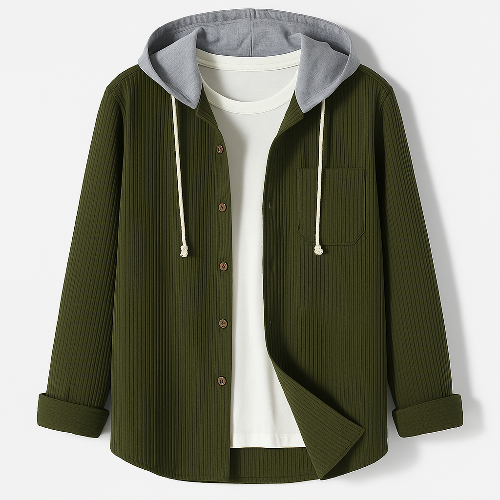 Ridge | Herren Cord Hemdjacke mit abnehmbarer Kapuze