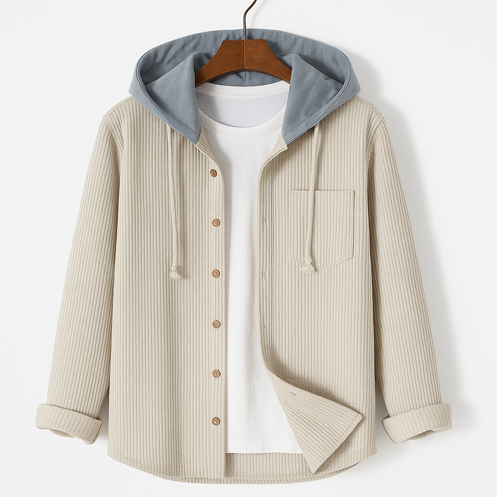 Ridge | Herren Cord Hemdjacke mit abnehmbarer Kapuze