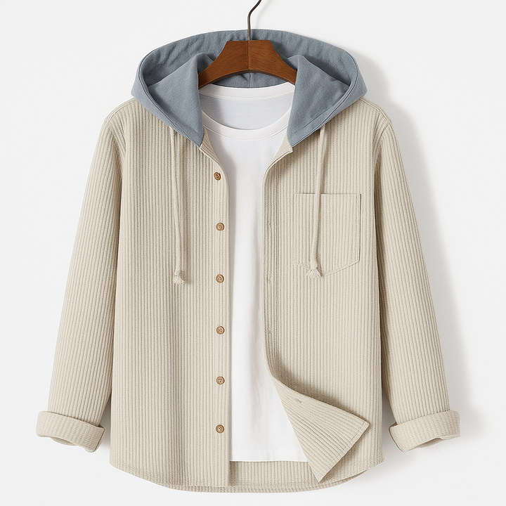 Ridge | Herren Cord Hemdjacke mit abnehmbarer Kapuze