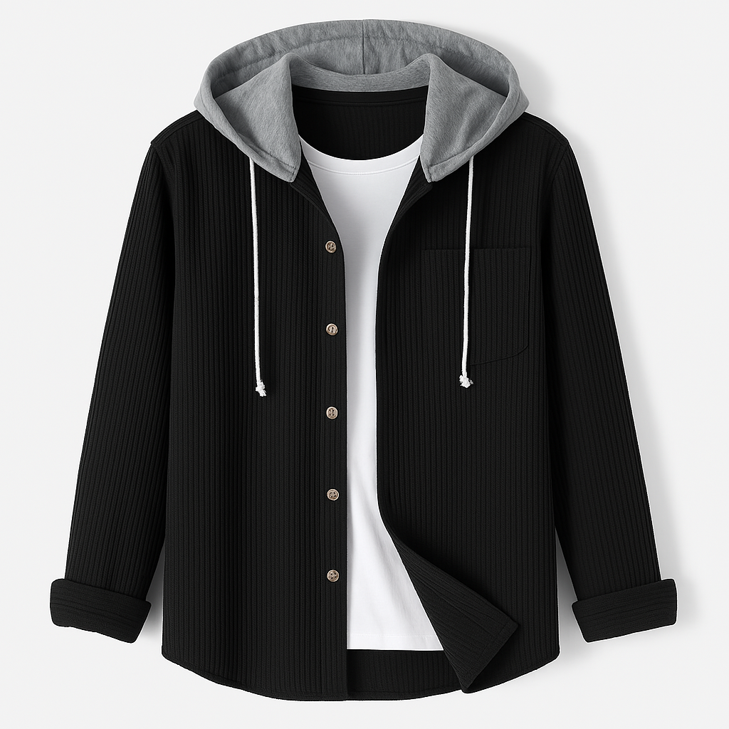 Ridge | Herren Cord Hemdjacke mit abnehmbarer Kapuze