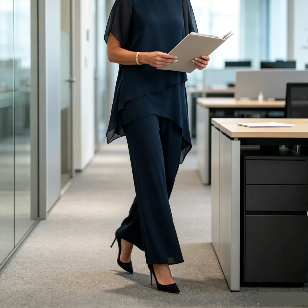 Rieke Damen Zweiteiler mit asymmetrischem Lagentop und weiter Hose