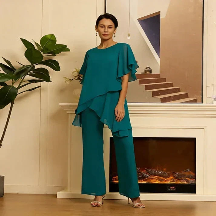 Rieke Damen Zweiteiler mit asymmetrischem Lagentop und weiter Hose Blau