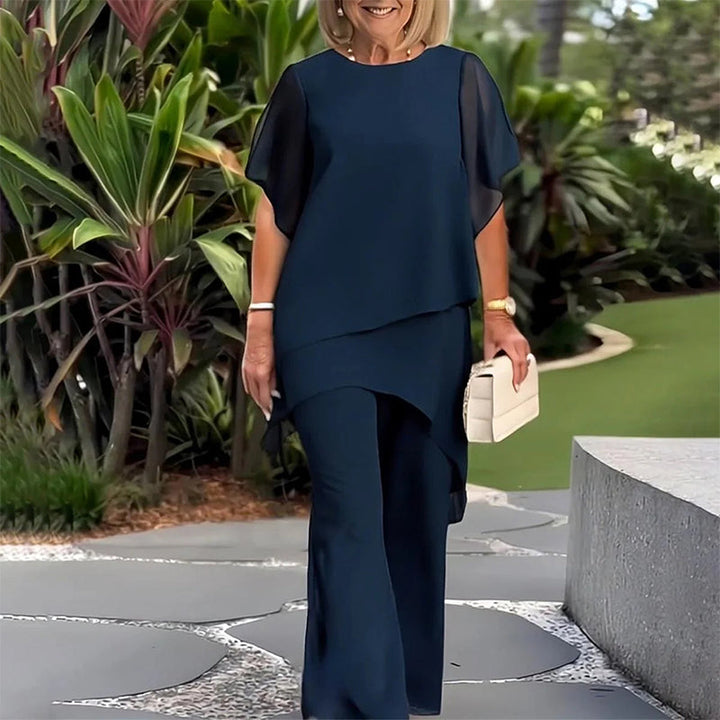Rieke Damen Zweiteiler mit asymmetrischem Lagentop und weiter Hose Marineblau