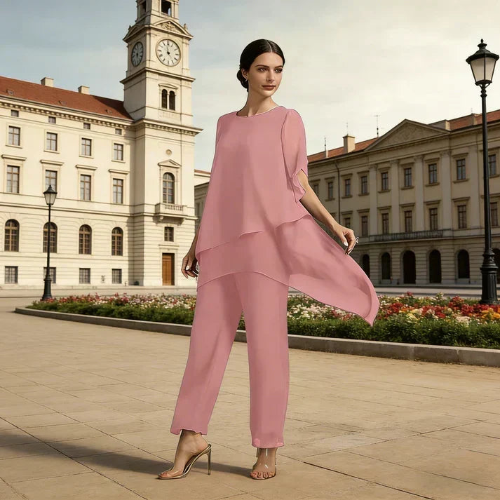 Rieke Damen Zweiteiler mit asymmetrischem Lagentop und weiter Hose Rosa