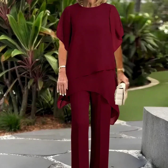 Rieke Damen Zweiteiler mit asymmetrischem Lagentop und weiter Hose Rot