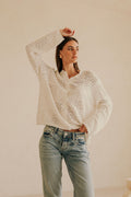 Rieke | Damen Ajour-Strickpullover mit Knopfleiste und Bogenkante