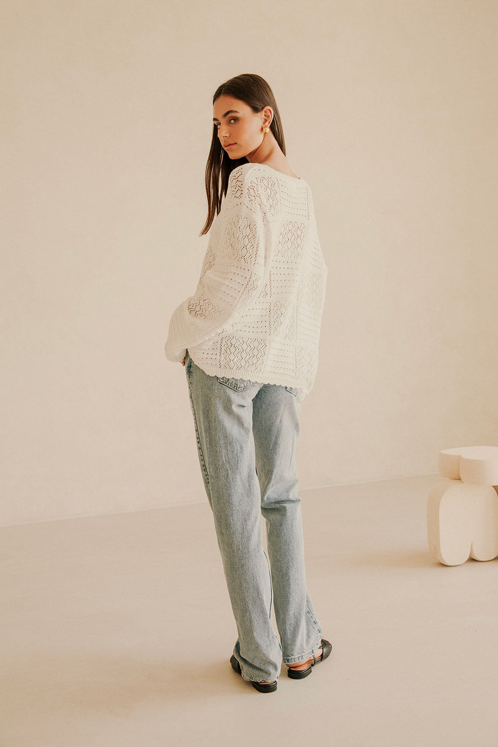 Rieke Damen Ajour-Strickpullover mit Knopfleiste und Bogenkante
