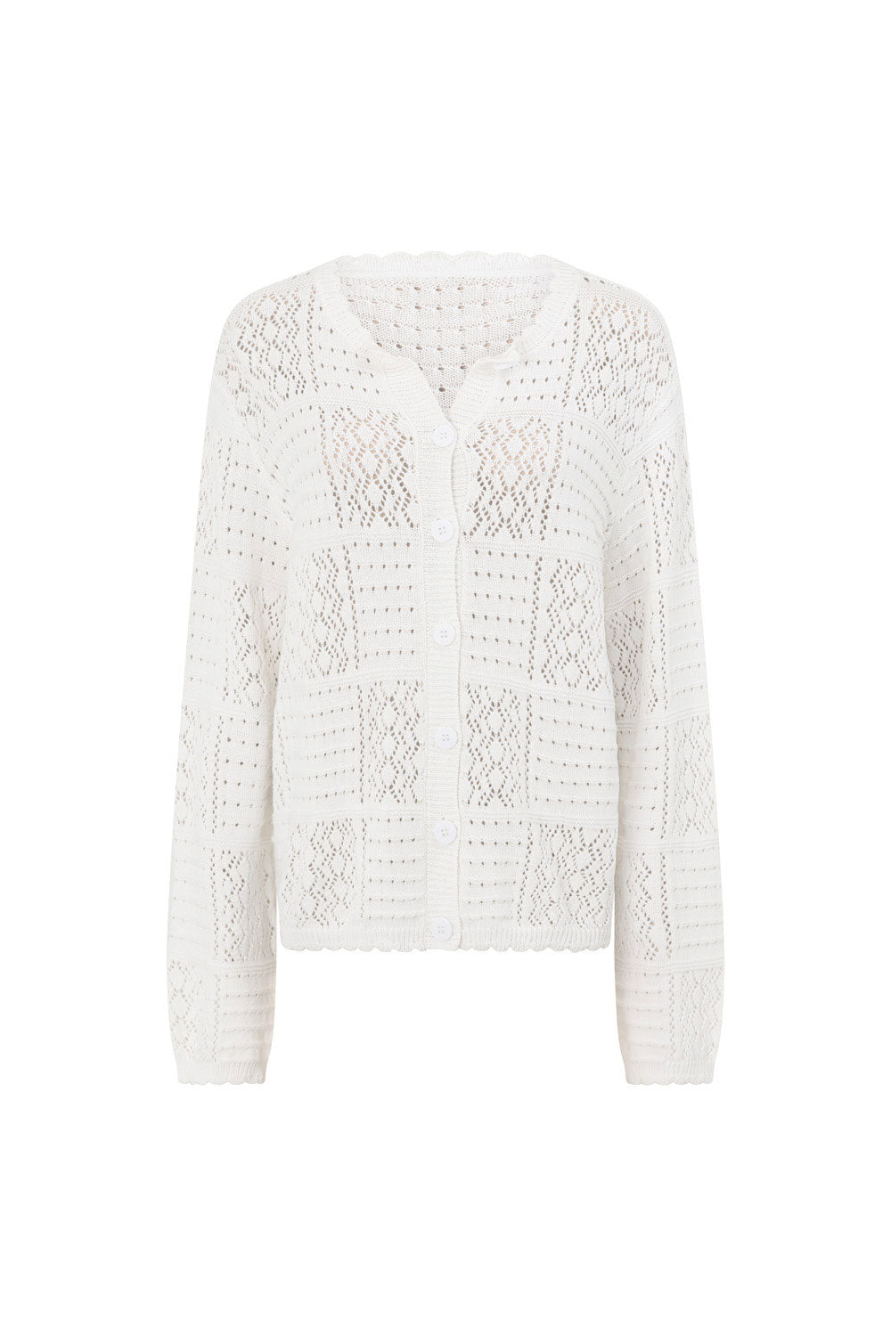 Rieke Damen Ajour-Strickpullover mit Knopfleiste und Bogenkante