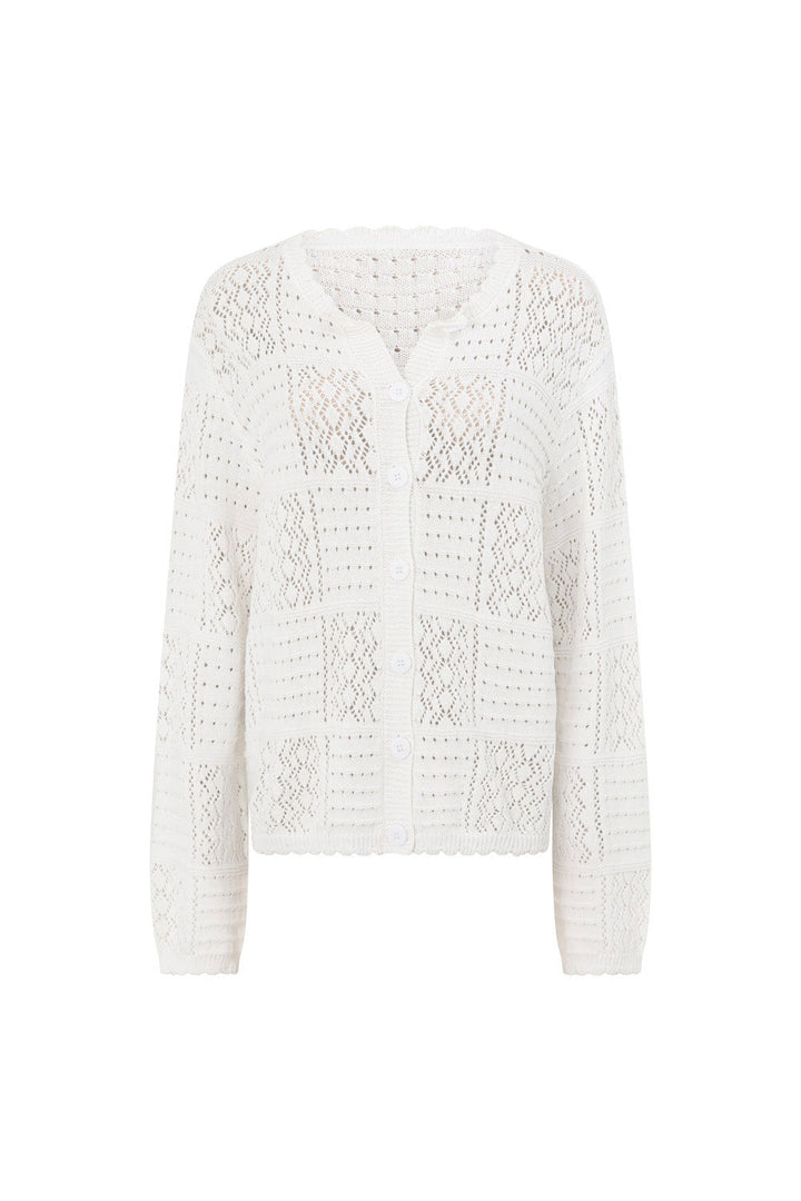 Rieke Damen Ajour-Strickpullover mit Knopfleiste und Bogenkante