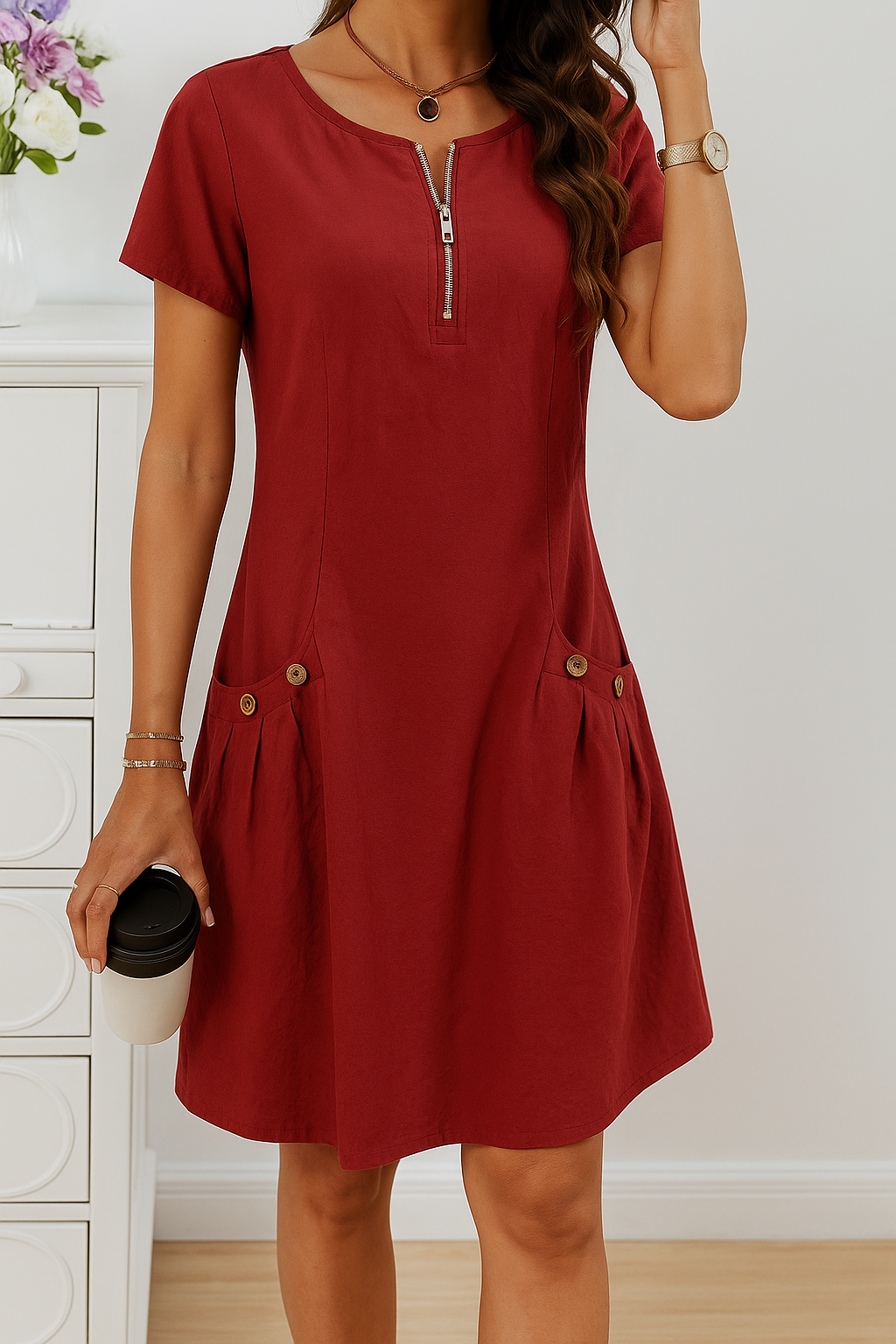 Romy | Damen Lässiges Alltags Midikleid