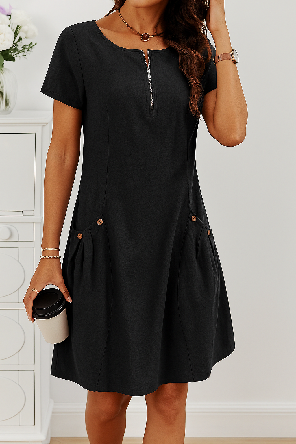 Romy | Damen Lässiges Alltags Midikleid