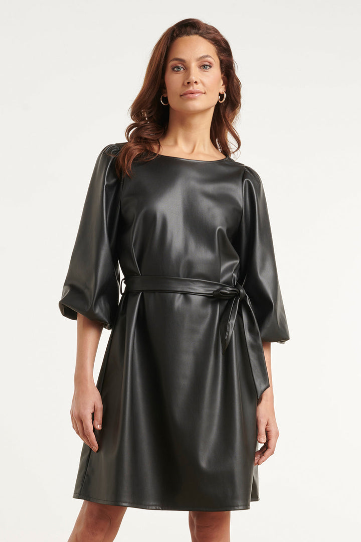Romy Damen Minikleid mit Ballonärmeln und Schleifengürtel – Schwarz