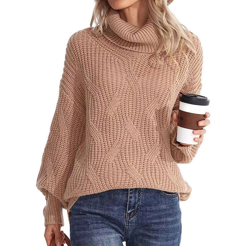Romy Damen Oversize-Rollkragenpullover mit Ballonärmeln – Beige