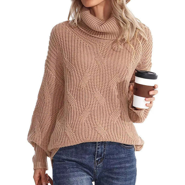 Romy Damen Oversize-Rollkragenpullover mit Ballonärmeln – Beige